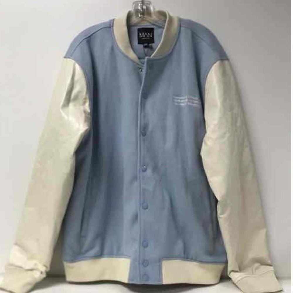 BoohooMAN Blue & White Varsity Bomber Jacket 2XL NWT
